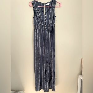 Blue and Beige Printed Pants Romper Jumpsuit